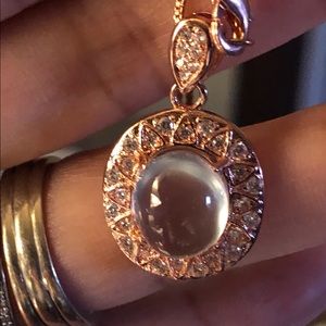 Natural Prehnite Nexklace S925Silver with rosegold